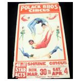 Polack Bros Shrine Circus Poster, Aerial Gymnast Trapeze Artist, Leavenworth KS, 50" x 28", Fair