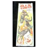 Tom Mix Circus and Wild West Poster, Clown and Costumed Elephants, 14" x 42", Good Condition