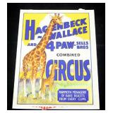 Hagenbeck-Wallace and 4Paw-Sells Bros Combined Circus Poster, Mammoth Menagerie, 21" x 28", Good