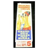 Ringling Bros and Barnum & Bailey Circus Poster, Giraffe Neck Women From Burma, 42" x 14", Good