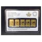2016 Royal Canadian Mint 1/10 Oz Gold $25 5-Bar Set
