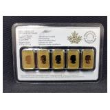 2016 Royal Canadian Mint 1/10 Oz Gold $25 5-Bar Set