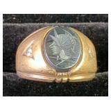 10k And Sterling Silver Hematite Intaglio Signet Ring With Clear Side Stones, , Center Stone Is Loos