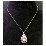 Sterling Silver And Pearl Necklace And Earring Set, Marked Israel, Monogramed "M" Pendant And Earrin