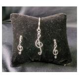 Sterling Silver And Pearl Necklace And Earring Set, Marked Israel, Monogramed "M" Pendant And Earrin