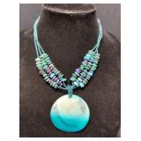 Ladies Turquoise And Onyx Magnetic Necklace, 36", Blue Toned Necklaces, Qty 2, Stone Bracelet, Penda