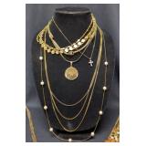 Womens Gold Toned Necklaces, Some With Pendants, Total Qty 14