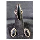  Beau Sterling Elongated Onyx Ring, Size 4, 18" Sterling Silver Rope Chain Necklace With Cross Penda