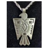  Beau Sterling Elongated Onyx Ring, Size 4, 18" Sterling Silver Rope Chain Necklace With Cross Penda