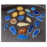 Stone Arrowheads, Qty 2, And Agate Mineral Slices, Qty 20