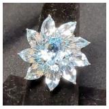 Womens Silver Rings With Blue Topaz And Clear Stones, Qty 5, Sizes Range 5.5 Through 7.5