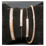 Girls Fashion Costume Rose Gold And Rhinestone Bangle Bracelets, Qty 3