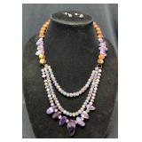 Ladies 18" Fashion Necklace With Matching Earrings, And Sunrise 18" Beaded Necklaces