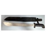 Machete Knife With Serrated Back, 17.5" Blade, In Nylon Sheath, Electrical Tape On Handle, And Antiq