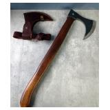 Hand Forged Viking Style Beard Axe, 5" Blade Length, 21" Handle, With Leather Sheath