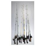 Fishing Rod And Reel Collection, Qty 9, Brands Include Eagle Claw, Garcia, Zebco, Daiwa, Johnny Walk