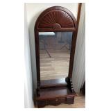 Wood Framed Wall Mounted Mirror With Shelf And Drawer, 47" x 20" x 7"