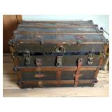 P. Schaaf Barberton Antique Steamer Trunk With Metal Accents, 22" x 30" x 18.5"