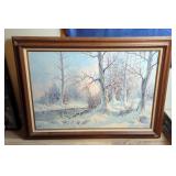 S. Rizzis Winter Scene Oil Painting Matted And Framed, 32" x 43"