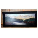 Mountain Landscape Framed Painting, 25" x 54.5"