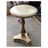 Metal Pedestal Table With Marble Top, 22” x 15.5” 