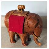 Hand Crafted Woven Wicker Elephant Box, 10" x 10" x 5"