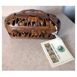 Motobo Hand Carved Wood Bowl, 5" x 9" x 4" 