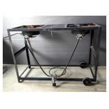 Rolling Metal Framed Two Burner Propane Stove, 30" x 47" x 16.5"