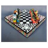 Hand Carved And Painted Portable Wood Chess Set
