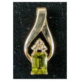14K Yellow Gold Peridot And Diamond Pendant