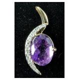 10K Yellow Gold Amethyst And .10CTW Diamond Pendant