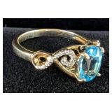 10K Yellow Gold Blue Topaz And Diamond Ring