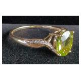 10K Yellow Gold Peridot And Diamond Ring