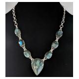 Labradorite, Gemstone Necklace, 7 Stones, 10"