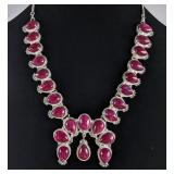 Pink Moonstone Squash Blossom Necklace, 24 Stones