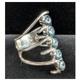 Sterling Silver And Swiss Blue Topaz Designer Ring By Bobby Duggal, Size 8