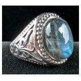 Labradorite Cabochon Ring, 925 Silver, Size 7