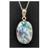 Natural Abalone Cabochon Pendant, 925 Silver Mounting And 20" Sterling Silver Chain
