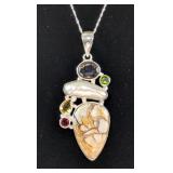 Natural Cobra Jasper And Multi Stone Pendant With Smoky Quartz, Citrine, Peridot, Mother Of Pearl, A