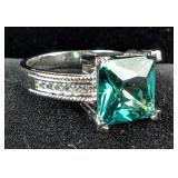 Multi-Faceted Square Cut Paraiba Color Change Designer Ring - 925 Silver - Size 9
