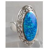 Blue Opal Ring - 925 Silver, Size 7.5