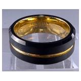 Tungsten Carbide Black And Yellow Gold Toned Center Ring - 8mm - Size 9