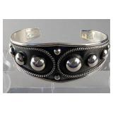 Sterling Silver Bead And Rope Design Bangle Bracelet