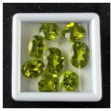 Peridot Multi-Faceted Oval And Round Cut Gemstones, Qty.8 - 12.3 Total Carat Weight