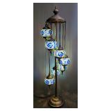 Turkish Mosaic Bronze Finish Floor Lamp With 7 Hanging Globes, 46"