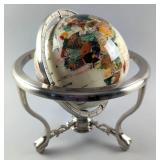 Natural Gemstone Globe With Articulating Chrome Base And Compass