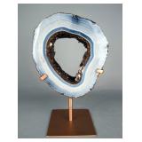 Brazilian Banded Agate Geode Portal/Slice On Metal Display Stand, 11", 6.5lbs
