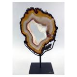 Brazilian Banded Agate Slice On Metal Display Stand, 15"