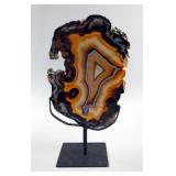 Brazilian Banded Agate Slice On Metal Display Stand, 12.5"