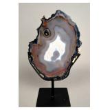  Brazilian Banded Agate Slice On Metal Display Stand, 12"
